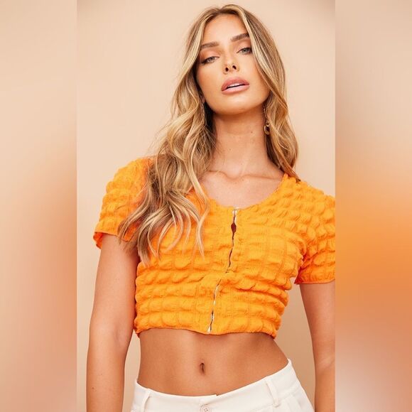 PrettyLittleThing Tops - PLT Women's Orange Popcorn Hook & Eye Blouse Size 6